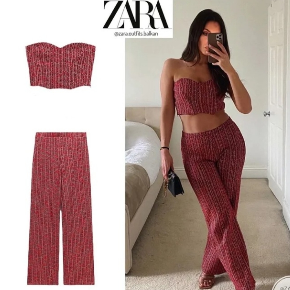 NWT Zara Textured Tweed Corset Strapless Top - Picture 2 of 4